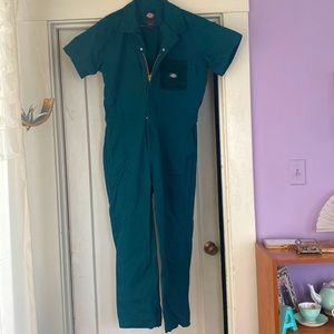 Forest Green Dickies Jumpsuit, with cute corduroy pockets!